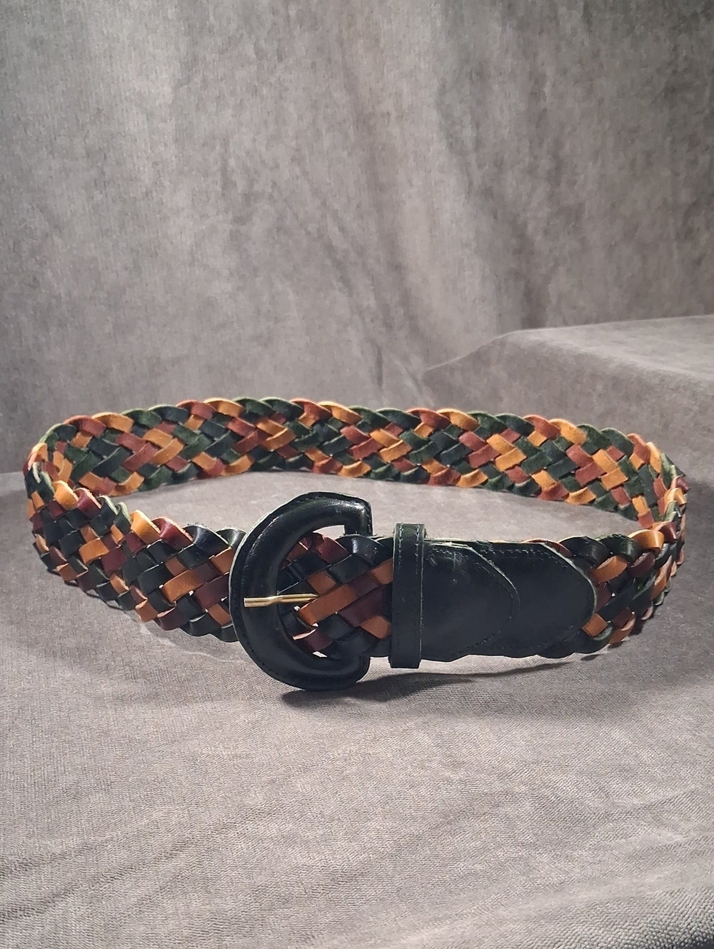 Vintage Landes 3485 Braided Multicolour Earth Tone Leather Made In Canada Belt G